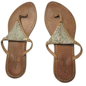 Aldo Womens Sandle 36/6 Rhinestone FlipFlop Bling Wedding Summer Leather